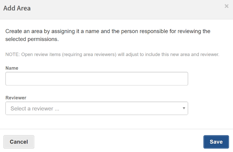 Add Area dialog